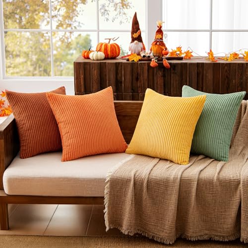Fall Decorative Throw Pillow Covers Yellow Rust Green 18x18 (18" x 18" (Pack of 4) / Rust-green)