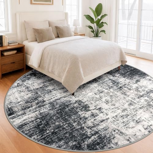Abstract Round Area Rug 8 Ft Washable Circle Rugs Large Round Rug Non Slip Thin Soft Circle Rugs (Black/Grey/White / 8' x 8' (Rectangular))