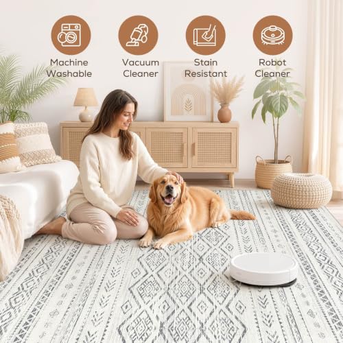 Boho 10x14 Area Rug Living Room Rugs Machine Washable Grey (B-grey / 10' X 14' (Rectangular))