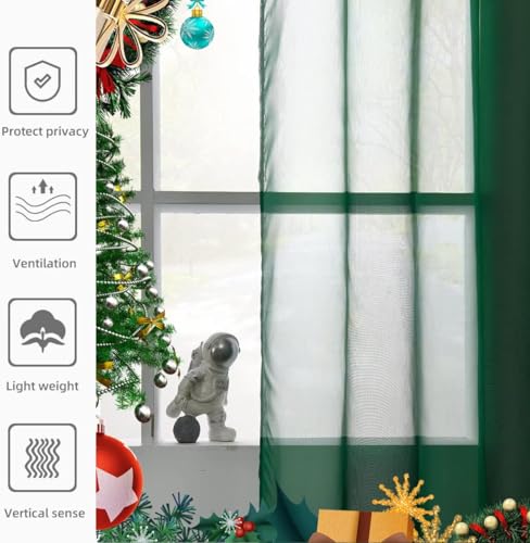 Solid Sheer Rod Pocket Curtain Voile Draperies 4 Panels White Beige Black Grey Ivory 52 Inch Width 108 Inch Long 1 Pair for Kitchen Bedroom Children Living Room Yard (Foliage Green / 52"W x 108"L (Pack of 4))