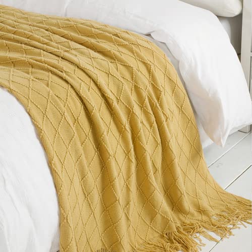 Mustard Throw Blanket 50x60 Inch Boho Knit Soft Throw Sofa Blanket (Mustard / 50"x60")