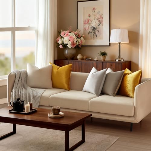 16x16 Velvet Throw Pillow Covers Set of 2 for Couch Sofa Bed (Golden / 16" x 16" (Pack of 2))