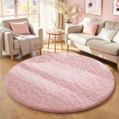 Round Rugs 5Ft Pink Circle Area Rug (5- Pink / 5' (Round))