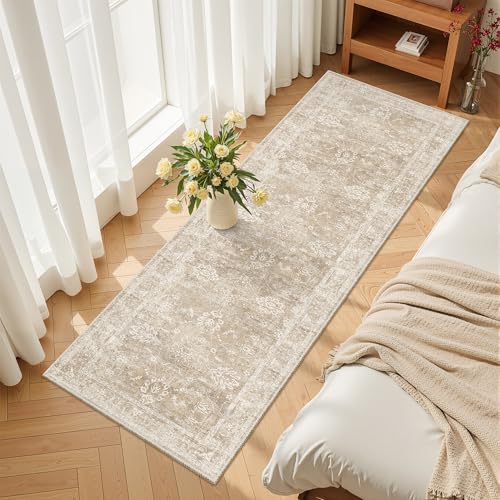 Washable Runner Rug 2x6 (Beige/Brown / 2' x 6' (Runner))
