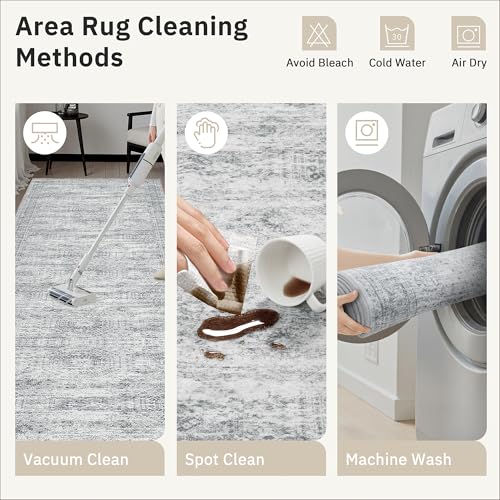 Washable Hallway Runner Rug 3x14 Kitchen Entry Rugs Non (Grey / 3' x 14' (Runner))
