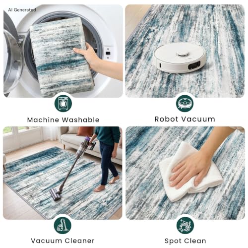 Abstract Small Area Rugs 2x3 Washabl Rugs Fro Entryway Blue (Blue / 2' x 3' (Rectangular))