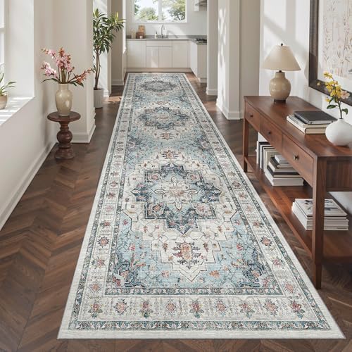Hallway Runner Rug 3x10 Washable Kitchen Runners 10ft (Blue / 3' x 10' (Runner))
