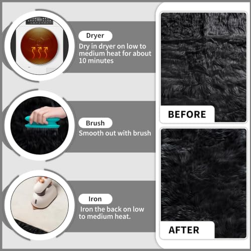 Faux Sheepskin Rugs Black Soft Small Faux Fur Rug 2x3 Feet (2' x 3' (Sheepskin) / Black)