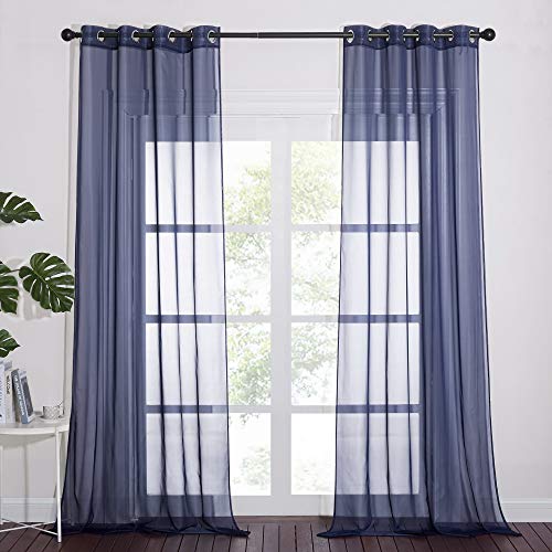 Sheer Voile Curtain Panels (Dark Blue / 54"W x 96"L (Pack of 2))
