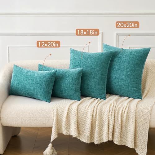 Soft Chenille Throw Pillow Covers Teal 16x16 Inch Pack of 2 (16" x 16" (Pack of 2) / Teal)
