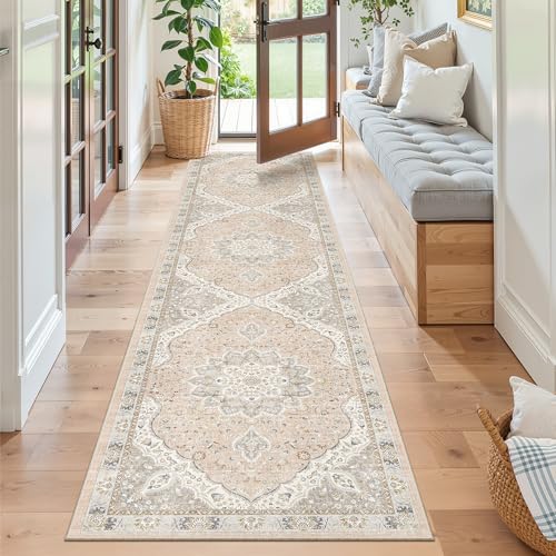 Hallway Runner Rug 2x8 Washable Kitchen Rugs Non (Pink/Gray / 2' x 8' (Runner))