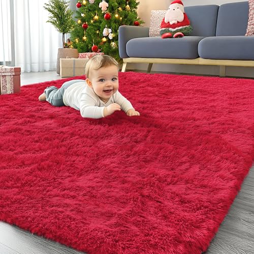 Area Rugs for Living Room Bedroom (4x5.9 Ft / Red)