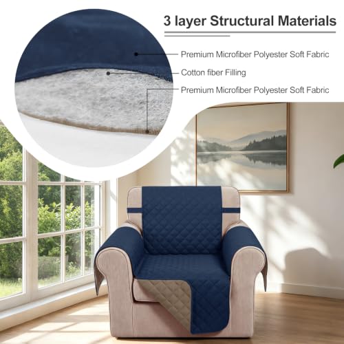 Reversible Recliner Chair Covers (Navy/Camel / 23'' Chair)