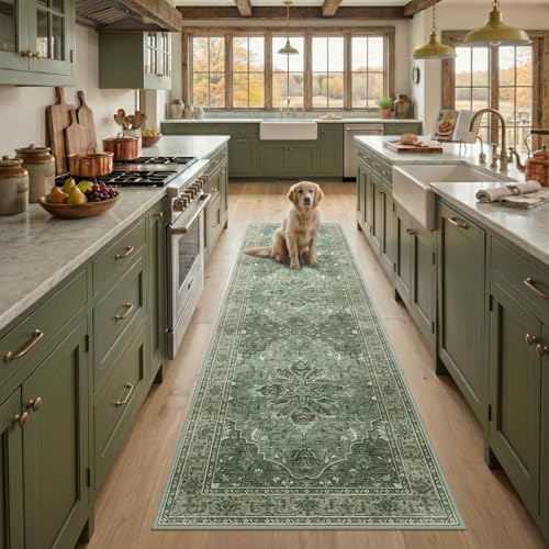 Washable Area Rug (Green/Dark Green/Gray / 2' x 8' (Rectangular))
