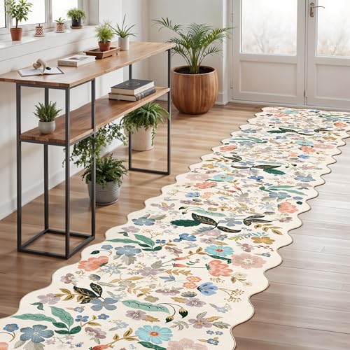 Washable 3x12 Hallway Runner Rug (3' x 12' (Rectangular) / Cream/Floral)