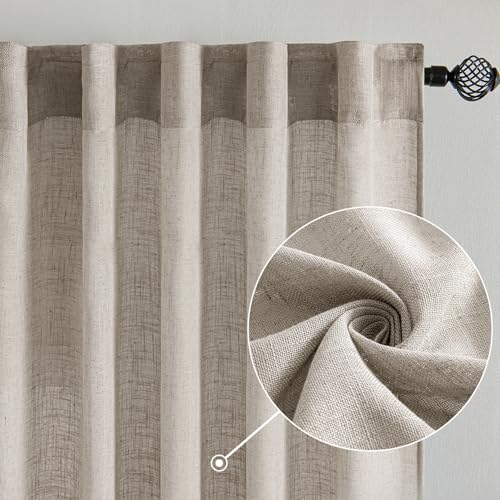 Burlywood Birch Linen Curtains 52x90 Inch Long 2 Panels for Bedroom (52"W x 90"L (Pack of 2) / Burlywood Birch)