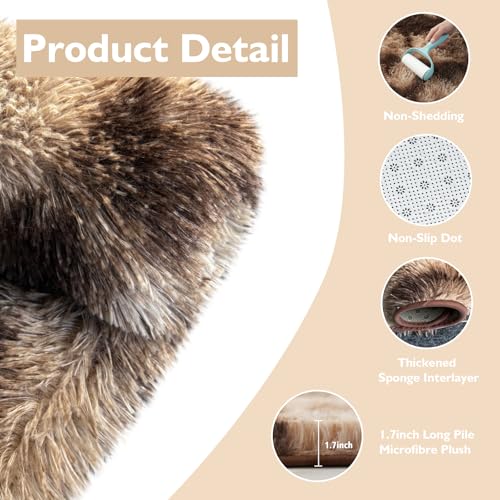 Tie Dyed Coffee Fluffy Round Rug (Mottling Coffee / 3' (Round))