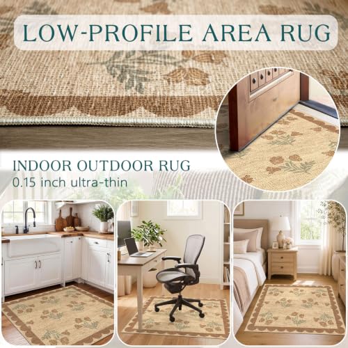 3x3 Square Floral Entry Rug (Flower - Wheat/Tan/Sage / 3' x 3' (Square))
