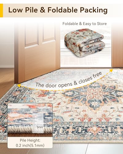 Washable Area Rug (Beige/Blue/Orange / 3' x 10' (Rectangular))