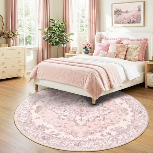Washable Area Rug (Pink / 8' (Round))