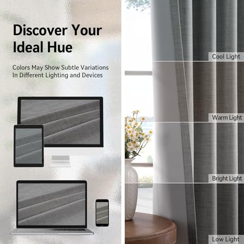 100% Blackout Linen Curtains 90 Inch Long 2 Panels Set (Fog | Grey / 50"W x 90"L (Pack of 2))