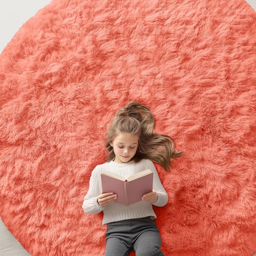 Coral Red Round Rugs for Bedroom (7 Ft Round / Coral Red)
