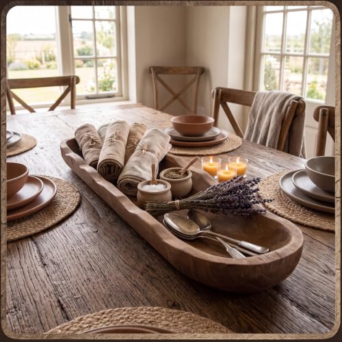 30" X 6.5" Wooden Dough Bowl Candle Tray (Brown / 30" X 6.5" / Wave Edges)