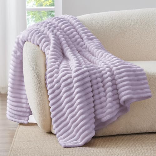 Ribbed Twin Blanket for Couch & Bed (Lavender Fog / Twin(60"x80"))