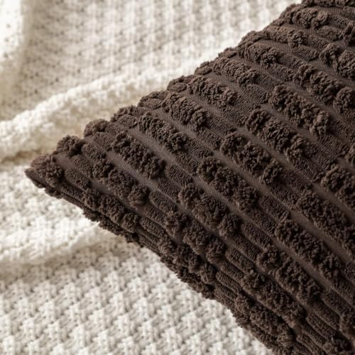 Corduroy Decorative Throw Pillow Covers 18x18 Dark Brown Pack of 2 (Dark Brown / 18" x 18" (Pack of 2))