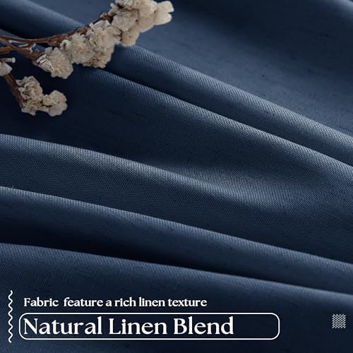 Dark Blue Pinch Pleated 100% Blackout Linen Bedroom Curtains 96 Inch Length (Navy / 40"W x 96"L (Pack of 2))