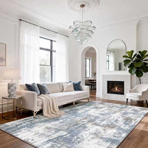 8x10 Washable Area Rugs for Living Room (8' x 10' (Rectangular) / Blue-white-reddish Brown)