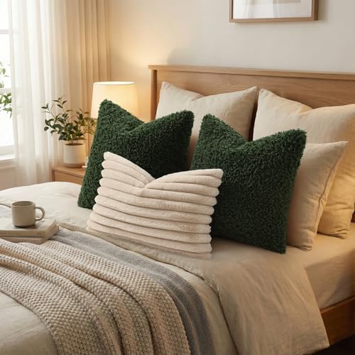 Sherpa Decorative Throw Pillow Covers 20x20 Set of 2 Olive Green (Olive Green / 20" x 20" (Pack of 2))