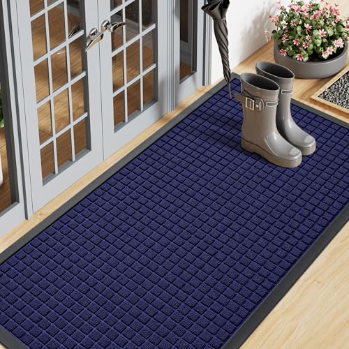 Front Door Mat Outside Entrance (Navy Blue / 47" X 23")