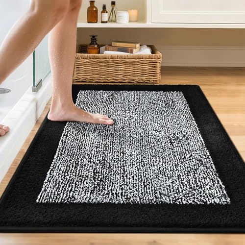 48x32 Large Bathroom Rugs Non Slip Washable (Black / 2'8" x 4' (Rectangular))