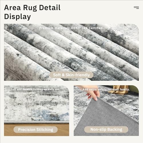 Abstract Rug 5x7 Washable Area Rugs for Living Room (Gray/Blue / 5' x 7' (Rectangular))