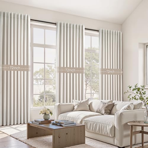 Extra Wide Total Blackout 96 Inch Curtains 72 Inches Wide for Living Room Ivory Cream Pleat Linen Blackout Curtain for Large Window Treatment Privacy Thermal Drapes Rod Pocket (Birch / 72"W x 96"L (Pack of 1))