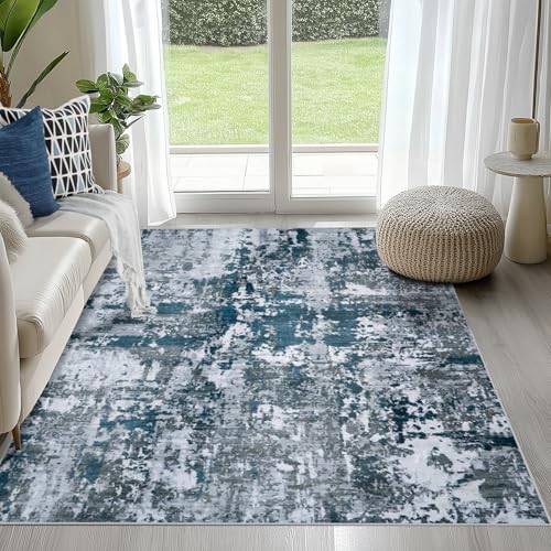 4x6 Area Rugs for Living Room Washable Bedroom Dining Room Navy Grey (Navy/Grey / 4' x 6' (Rectangular))