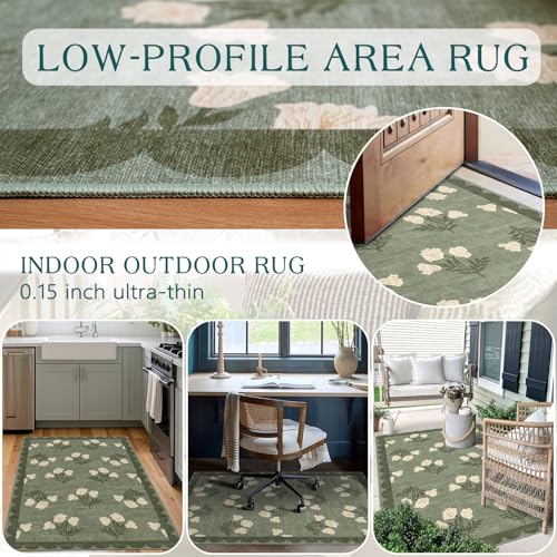 3x5 Floral Entry Rug (Flower - Green / 3' x 5' (Rectangular))