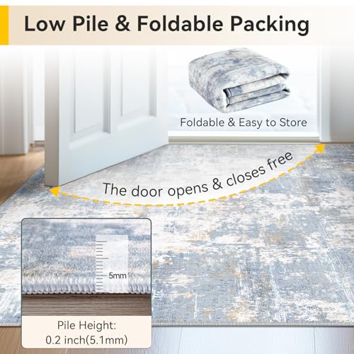 Washable 9'x12' Abstract Area Rug for Living Room Light Blue (Light Blue / 9' x 12' (Rectangular))
