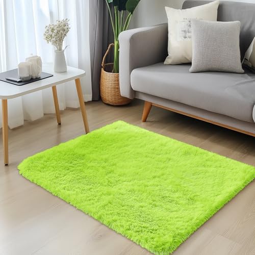 2x3 Machine Washable Small Bedside Rug (2x3 Ft / Lime Green)