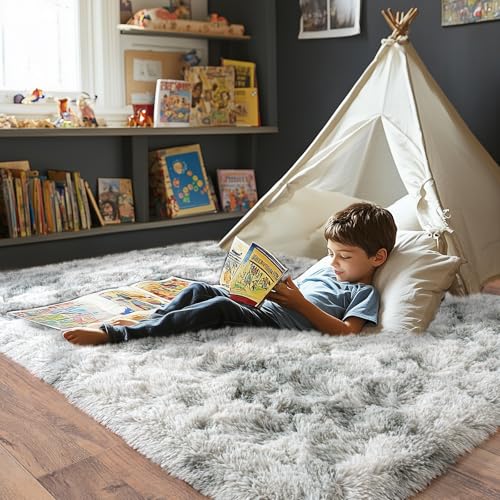 Super Fluffy Area Rug for Living Room 5x7 (Tie Dye Grey / 5' x 7' (Rectangular))