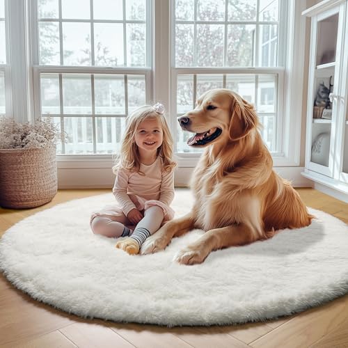 Cream White Round Area Rugs 6ft (Cream White / 6' (Round))