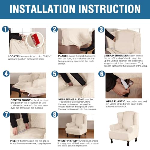 Wingback Chair Covers Velvet Plush Wing Chair Slipcover 1 Piece High Stretch Wing Back Chair Slipcovers Sofa Cover Furniture Cover with Elastic Bottom (Ivory / Wing Chair)