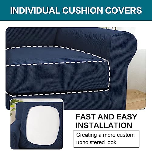 2 Piece Chair Covers Chair Slipcovers for Living Room Armchair Couch Cover Chair Sofa Cover with Individual Cushion Covers Furniture Cover for Chairs Feature Jacquard Fabric (Armchair (1 Cushion) / Navy)