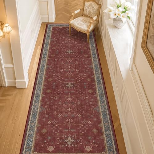 Dark Red 2'6''x10' Wide Hallway Runner Rug (2'6" x 10' (Runner) / Burgundy)