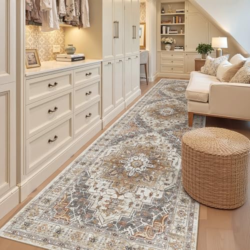 Hallway Runner Rug 3x12 Washable Kitchen Runners 12ft (Turmeric/Grey / 3' x 12' (Runner))