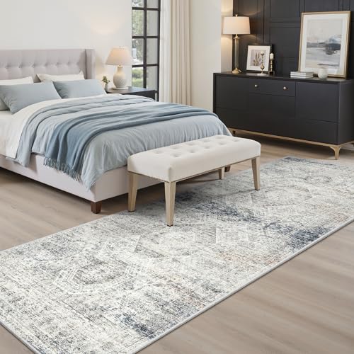 Washable Runner Rug 2'6"x8' Kitchen Hallway Runners Blue (Blue/Ivory / 2'6" x 8' (Runner))