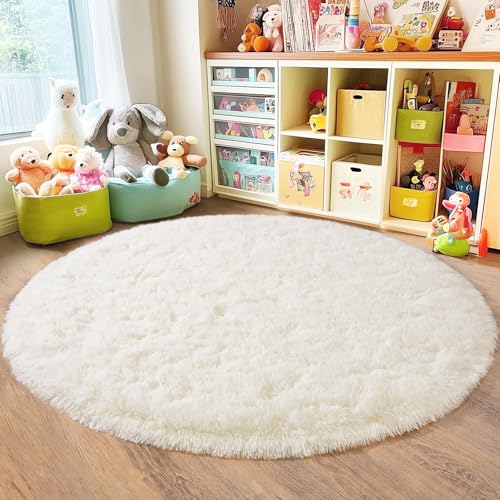 4'x4' Cream Round Rugs for Girls Bedroom (4' (Round) / Cream)