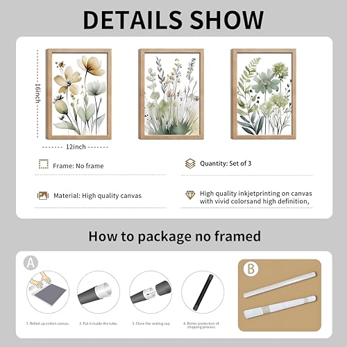 Sage Green Botanical Posters Set of 3 (green flower poster / 24x16)
