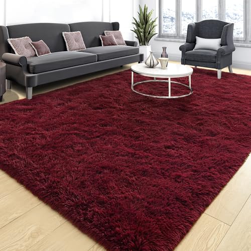 9x12 Fluffy Burgundy Area Rugs for Living Room Bedroom (Burgundy Red / 9' X 12' (Rectangular))
